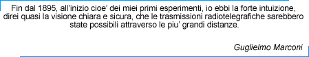 Messaggio di Guglielmo Marconi circa le trasmissioni radio e il loro futuro.